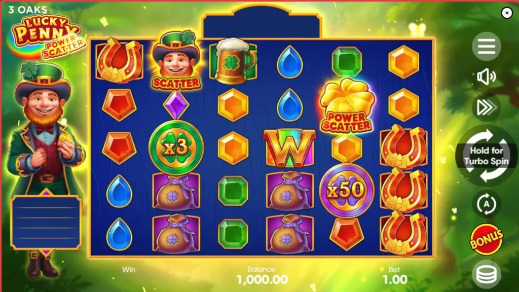 Leprechaun e floresta encantada em Lucky Penny Power Scatter