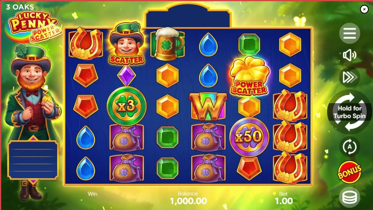 Leprechaun e floresta encantada em Lucky Penny Power Scatter